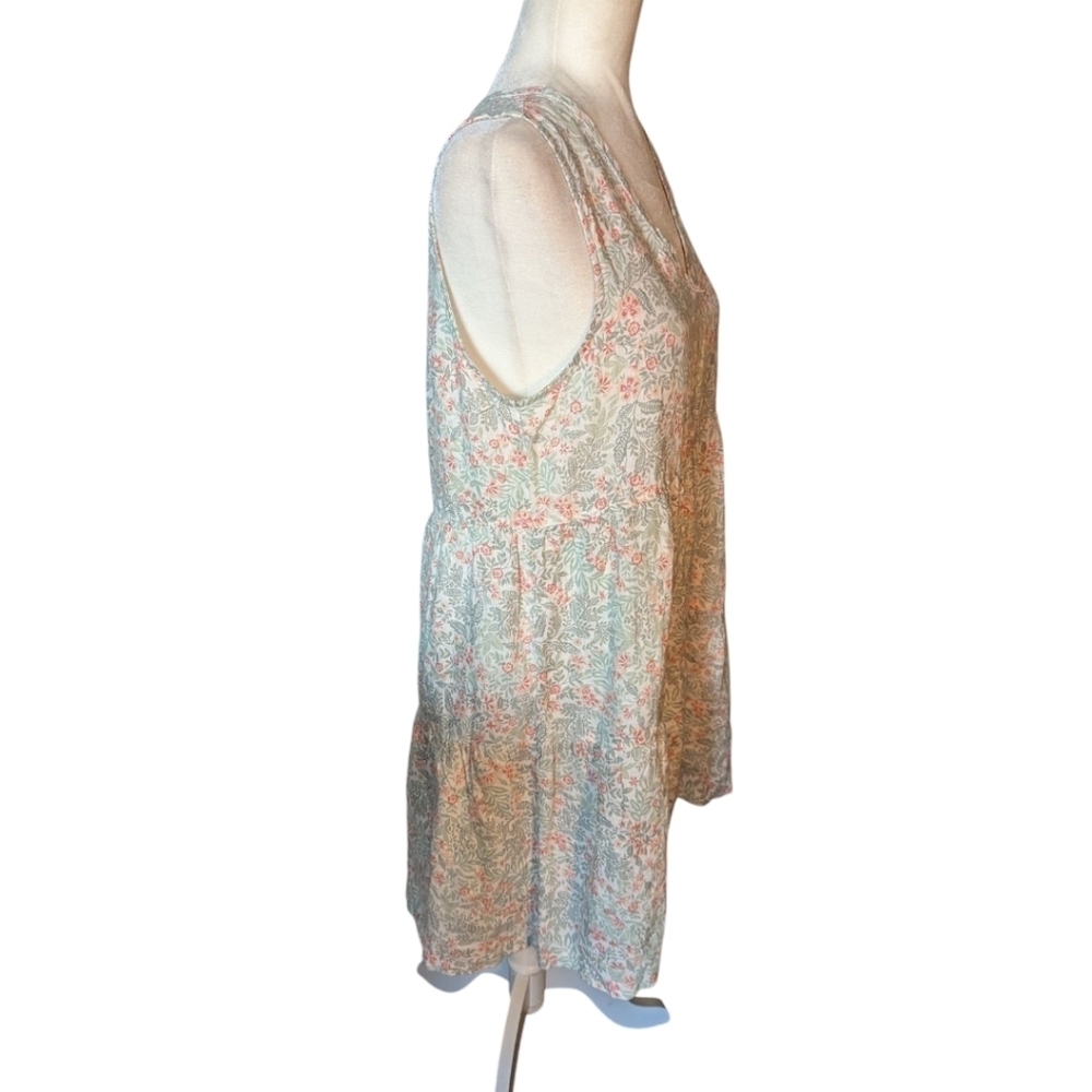 Joie 100% Linen Pastel Floral Sleeveless Tiered Flowy Casual V Neck Dress Sz M - Picture 2 of 8